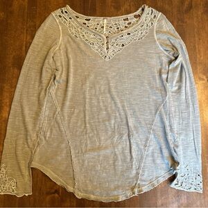 Free People Medium Top Cut Out Olive Green Distressed Boho Tribal Aztec FLAW‎